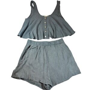 NWOT Maronie Anthropologie Slate Blue Textured Loungewear Crop Tank and Shorts M